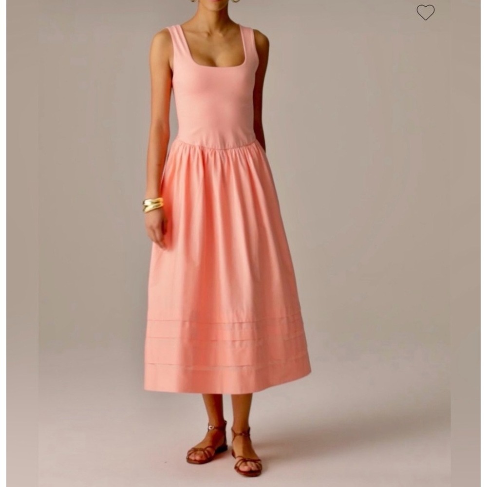 J.Crew Drop-Waist Mixy Dress Size L Peach Midi CJ497 Preppy Money 90s Classic
